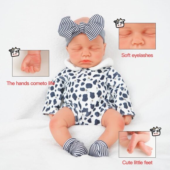 12 Inch Realistic Full Body Silicone Reborn wheaten Baby Boy Sleeping Dolls - Picture 4 of 7